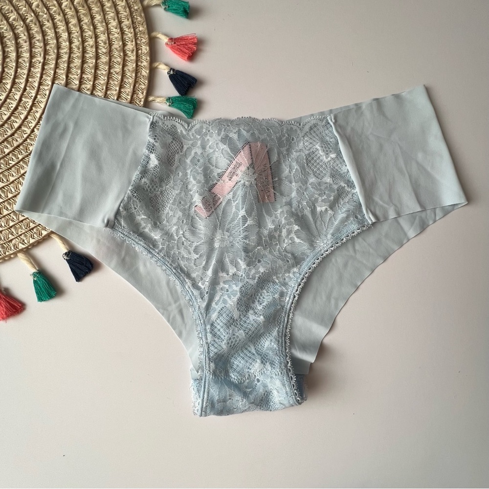 Victoria's Secret No Show Floral Lace Cheeky Panty Pale Blue XL NEW
